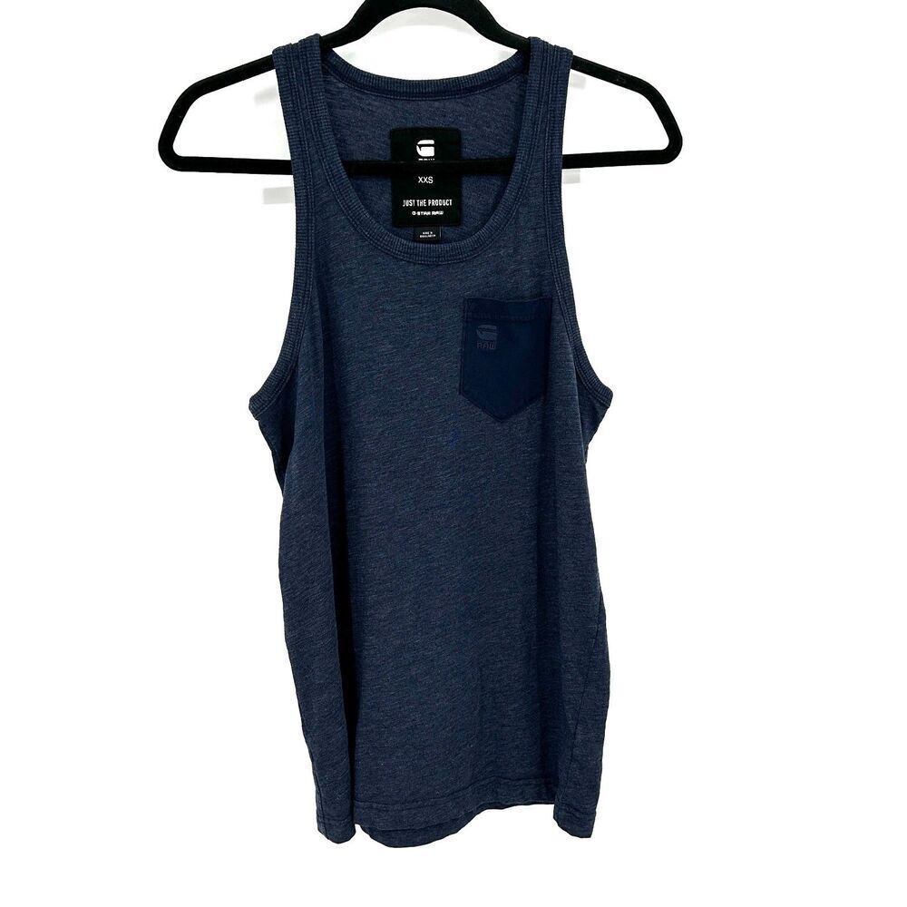 G-STAR Raw Men's Basic Heather Navy Blue Varos Pocket R Tank Top Size XXS